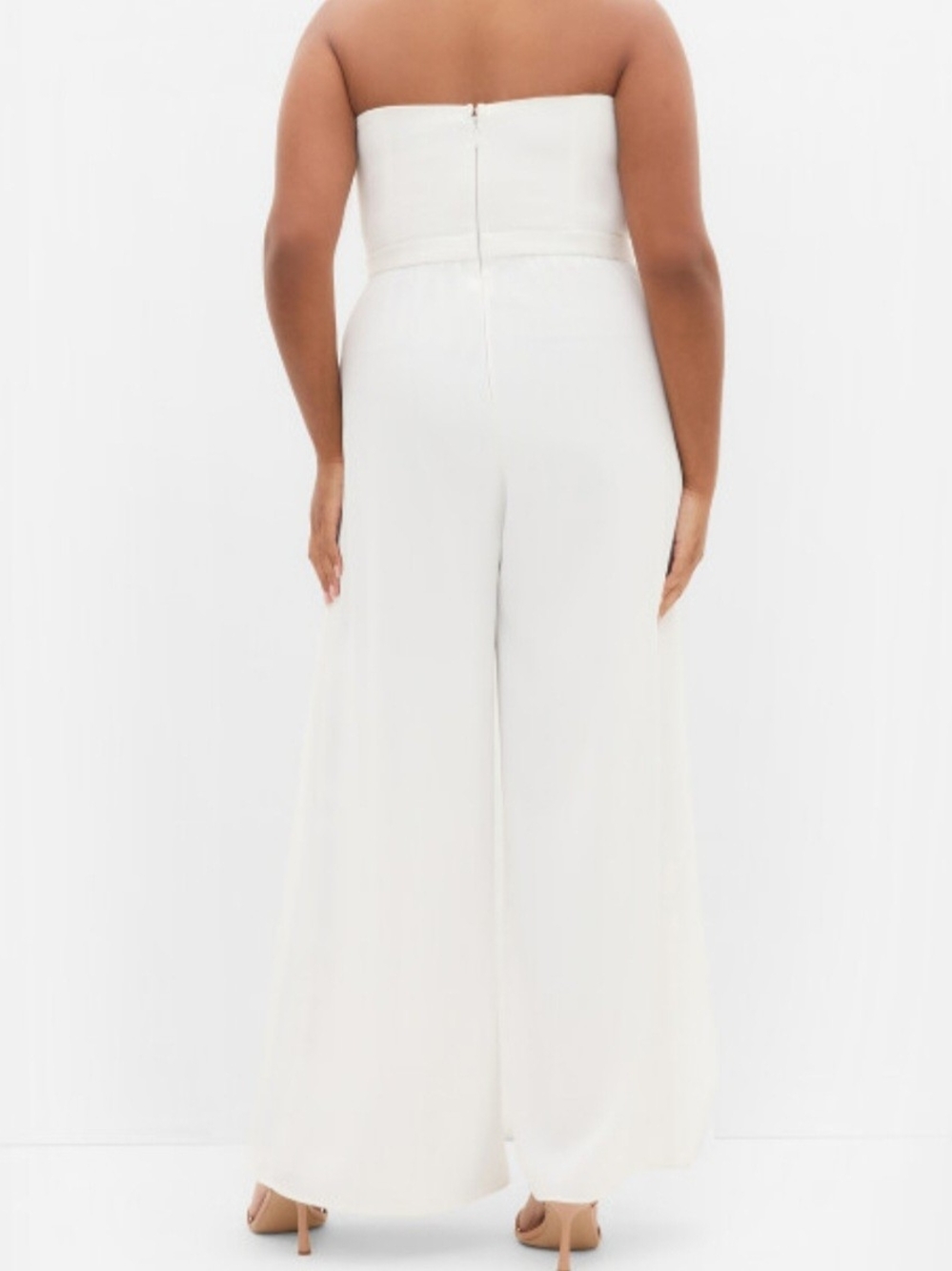 City Chic Ivory Strapless Wide-Leg Jumpsuit with Draped Overlay - Picture 6 of 15